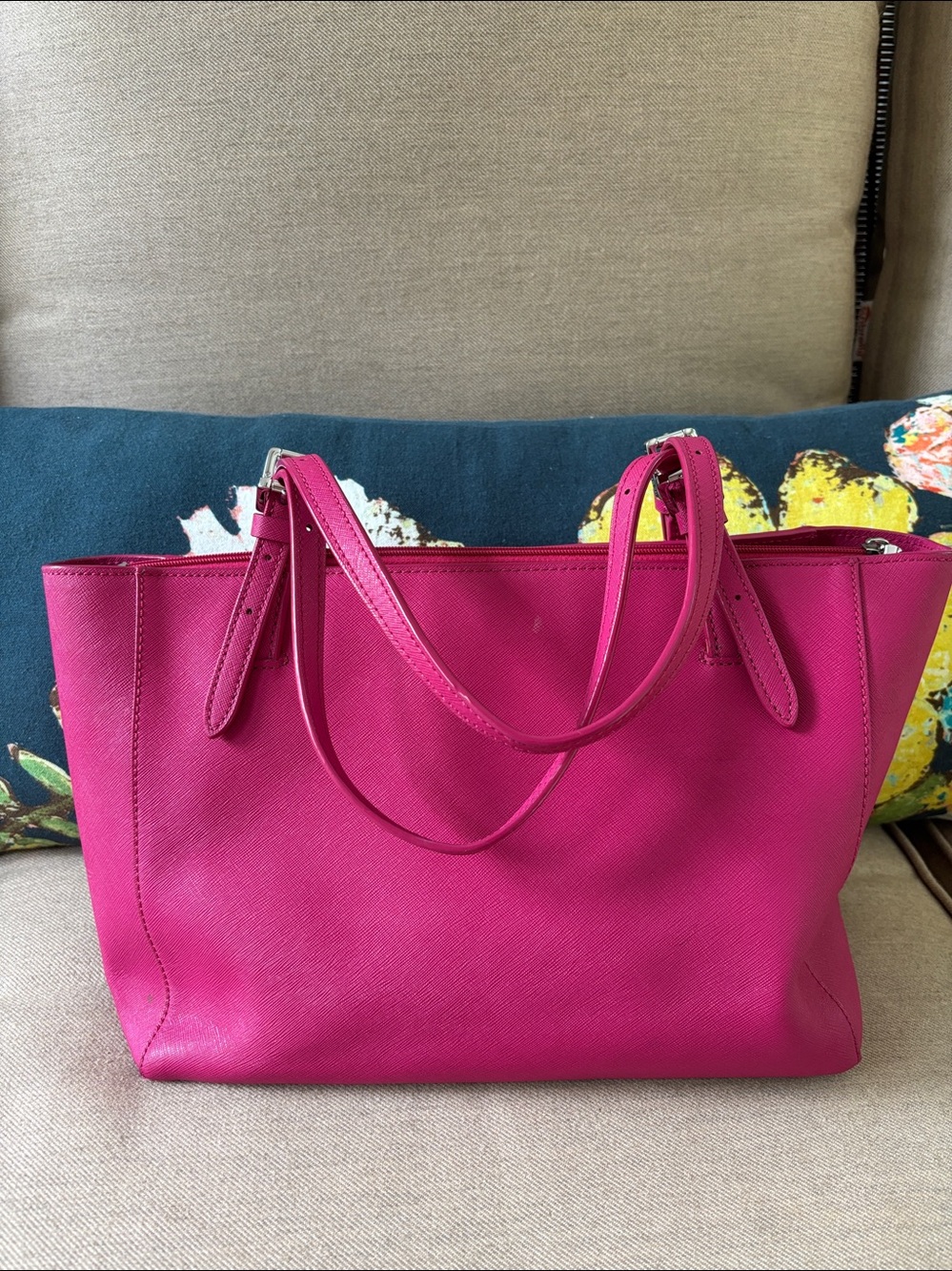 Tory Burch Bright Fuchsia Leather Tote - Picture 2 of 6